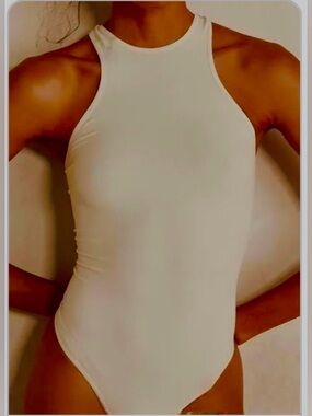 NAADAM Cashmere blend Ribbed lightweight Bodysuit in Linen